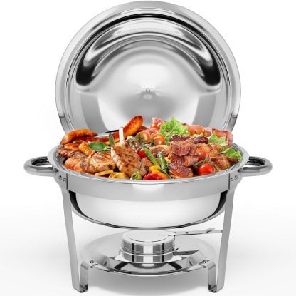 Chafing Dishes for Buffet, 5QT Round Chafing Dishes for Buffet with Lid & Lid Holder, Stainless Steel Chafers and Buffet Warmers Sets
