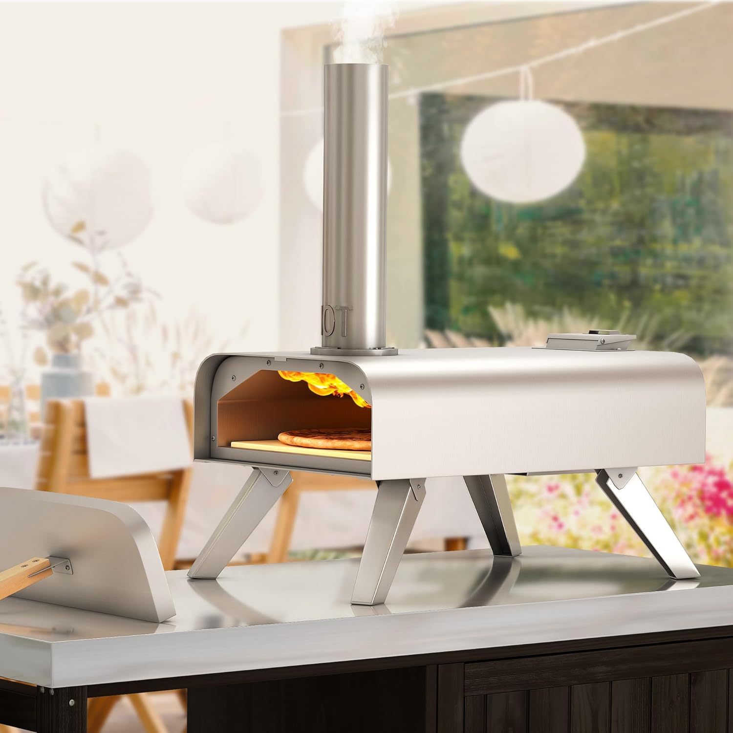 Wood Fired Outdoor Pizza Oven, 12" Portable Pellet Pizza Ovens with Pizza Peel & Pizza Cutter