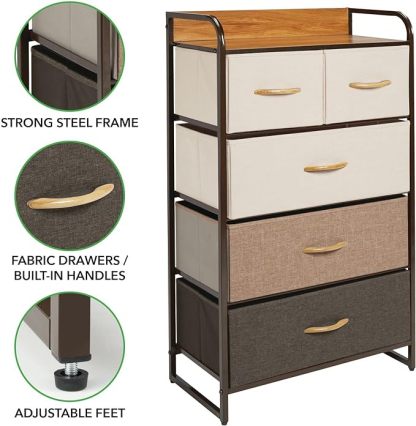 Tall Dresser Storage Chest - Vanity Furniture Cabinet Tower Unit for Bedroom, Office, and Closet - Textured Print - 5 Removable Drawers - Multi/Espresso Brown