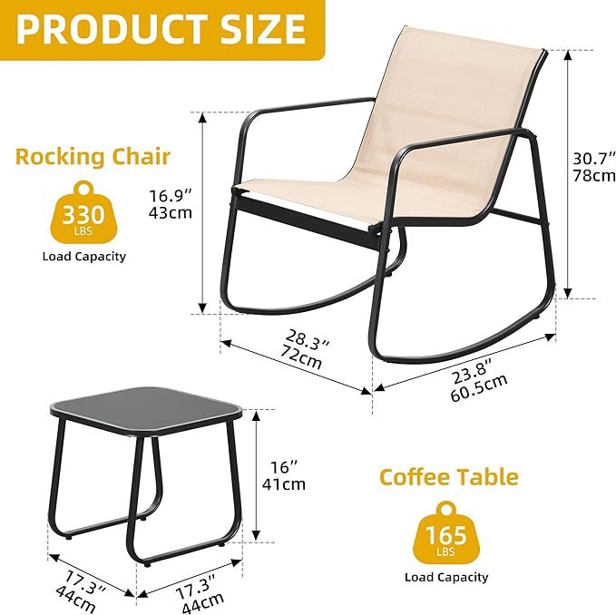 3 Piece Patio Furniture Set Outdoor Textilene Bistro Set Modern Porch Furniture Patio Chairs Set of 2 