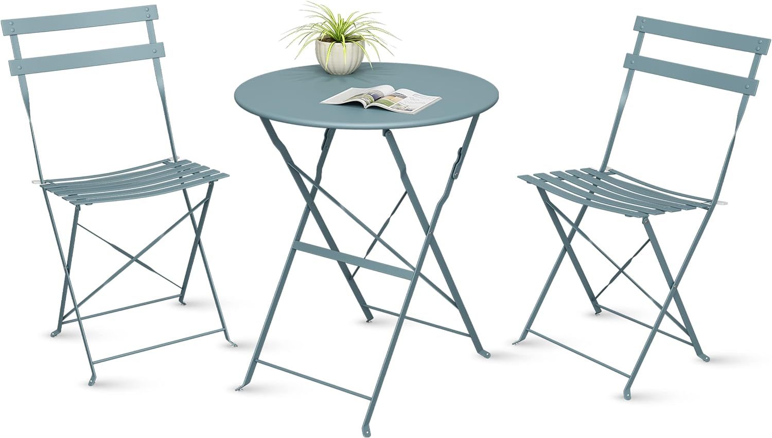 3 Piece Outdoor Bistro Set - Foldable Outdoor Chairs Set of 2 and Folding Bistro Table