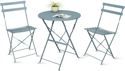 3 Piece Outdoor Bistro Set - Foldable Outdoor Chairs Set of 2 and Folding Bistro Table