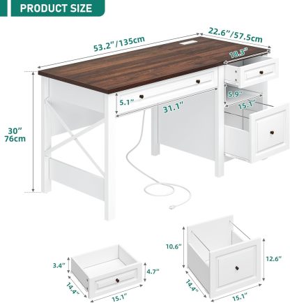 Computer Desk with Drawers, Farmhouse Desk with Lift Top, Office Desk with Power Outlets