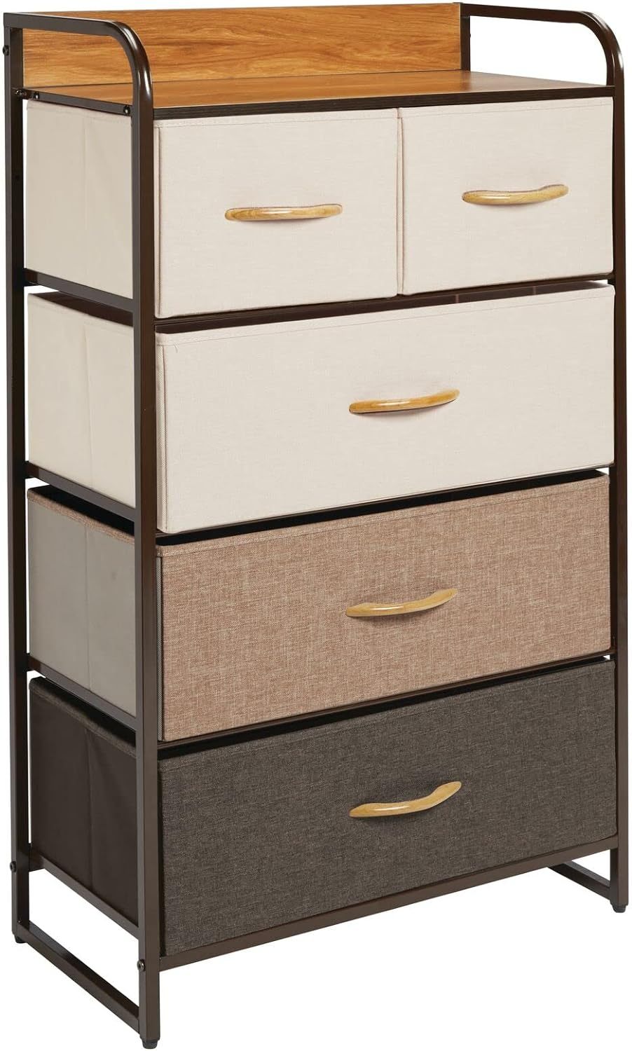 Tall Dresser Storage Chest - Vanity Furniture Cabinet Tower Unit for Bedroom, Office, and Closet - Textured Print - 5 Removable Drawers - Multi/Espresso Brown