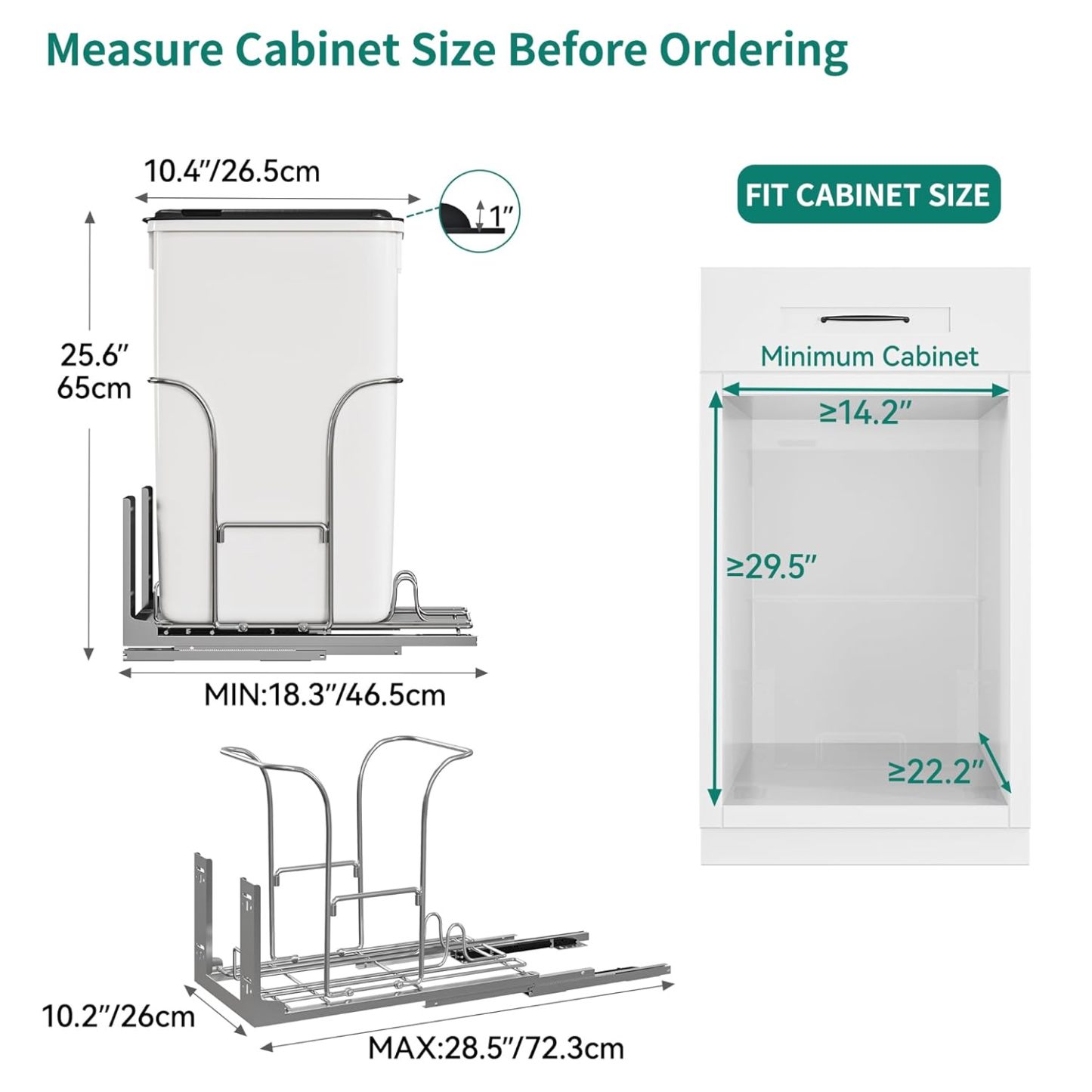 43 Quart Pull Out Trash Can Under Cabinet, Heavy Duty Trash Can with Soft-Close Slide and Door Mounting Kit