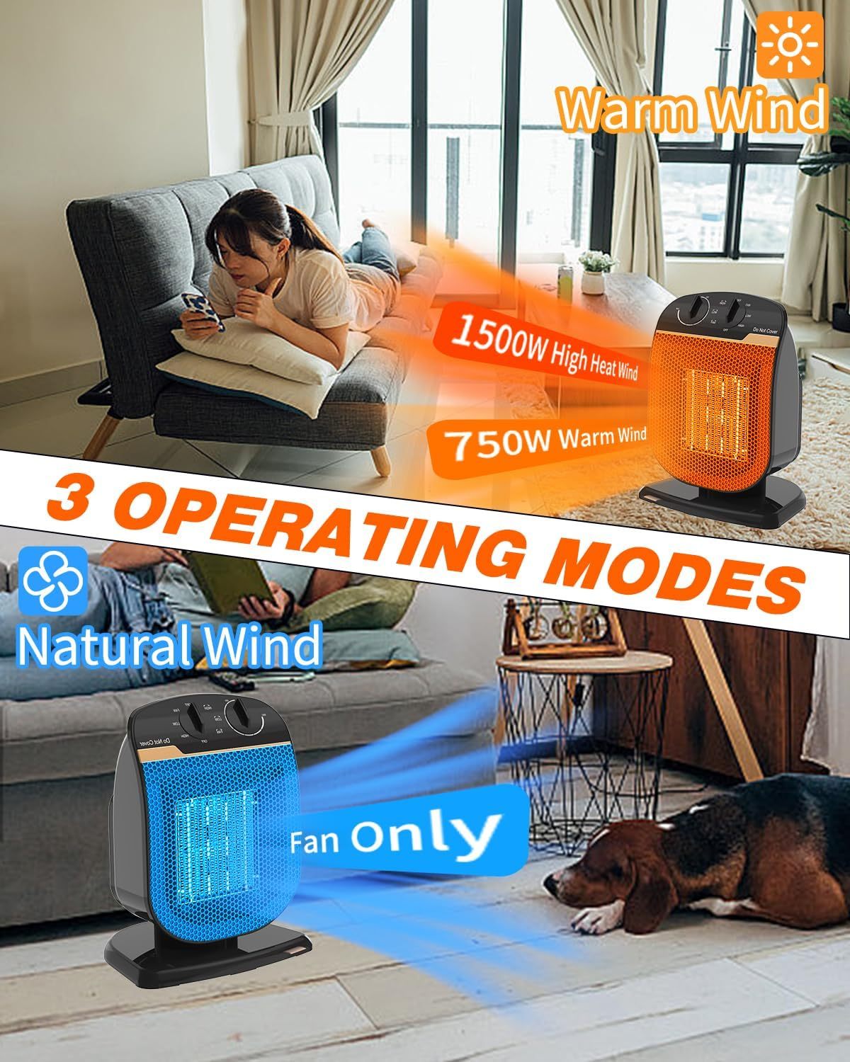 Outdoor Heaters for Patio, 1500W Portable Greenhouse Heater with 120° Oscillating