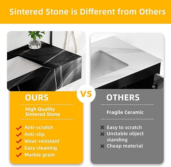 48 Inch Floating Bathroom Vanity, Wall Mounted Bathroom Vanity with Ceramic Basin Sink