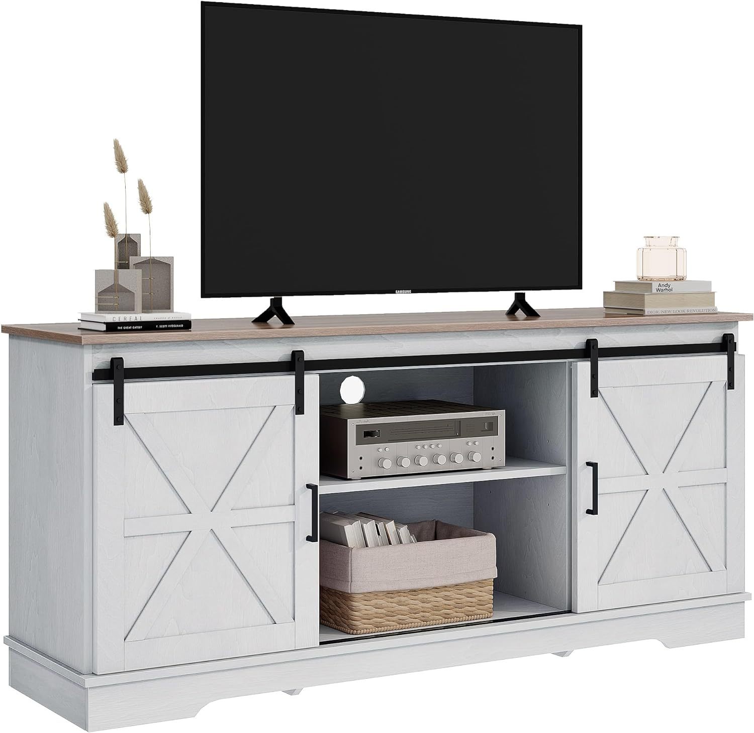 TV Cabinet for 65 Inch TV, Farmhouse TV Stand with Storage Cabinets and Sliding Barn Doors