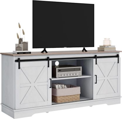 TV Cabinet for 65 Inch TV, Farmhouse TV Stand with Storage Cabinets and Sliding Barn Doors