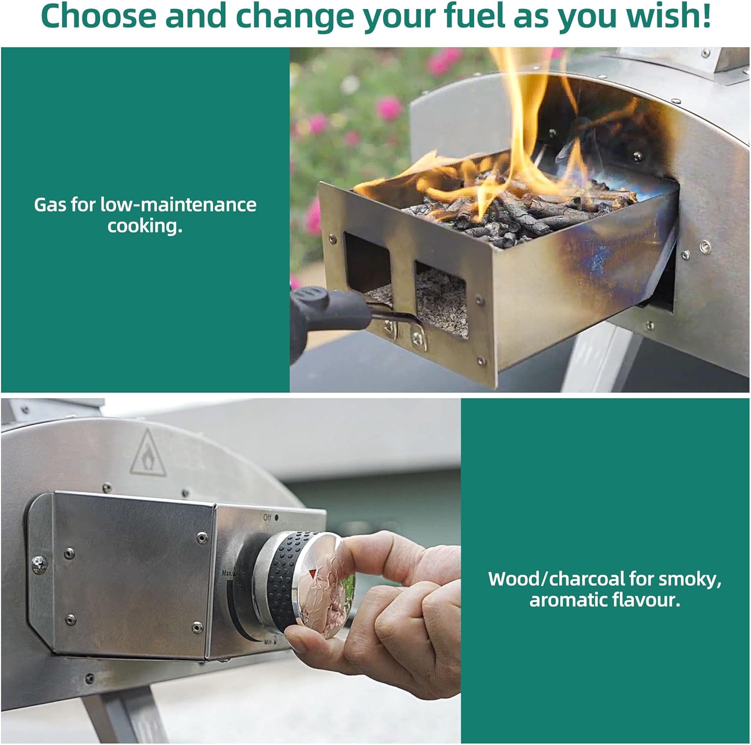 Multi-Fuel Outdoor Pizza Oven with Rotating, 12" Wood and Gas Fired Pizza Oven with Built-in Thermometer