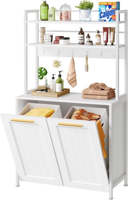 Laundry Hamper with Shelves, 3-Tier Laundry Hamper Cabinet 53" Tilt Out Hamper