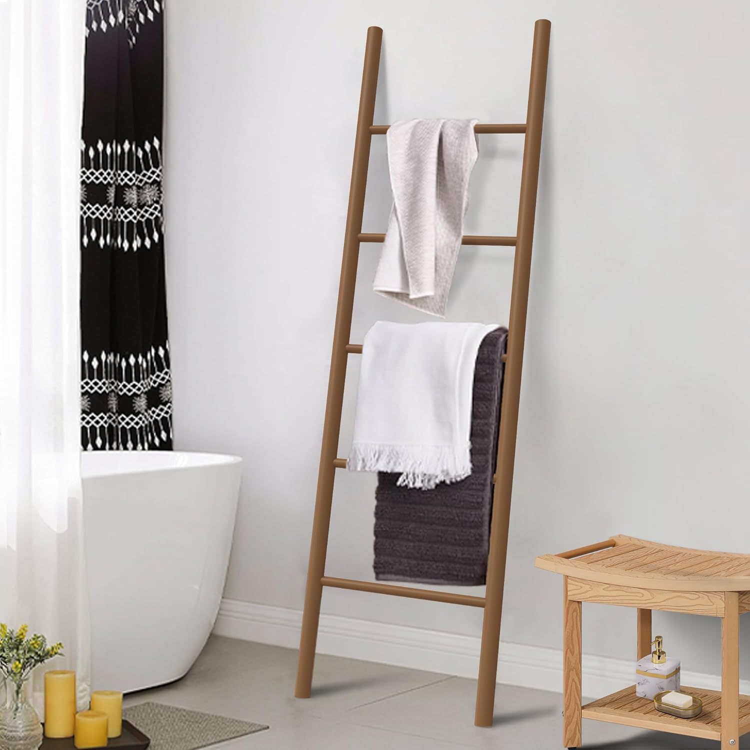 4.8Ft Poly Lumber Wall Leaning Blanket Ladders Quilt Towel Display Rack Shelf Holder