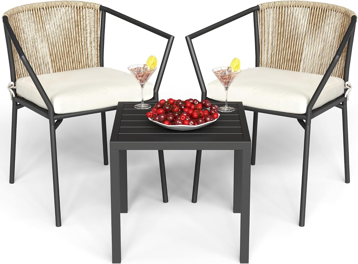 Wicker 3-Piece Outdoor Bistro Set, All-Weather Patio Conversation Set with Stackable Chairs & Table