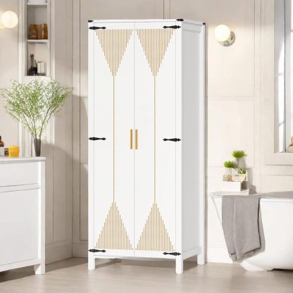 72" Tall Storage Cabinet, Modern Kitchen Pantry Cabinet with Carved Design for Doors ＆ Adjustable Shelves, Freestanding Wooden Storage Cabinet