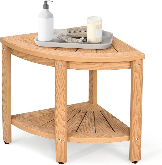 Poly Lumber Shower Bench 17" Shower Stool Corner Bench with Storage Shelf