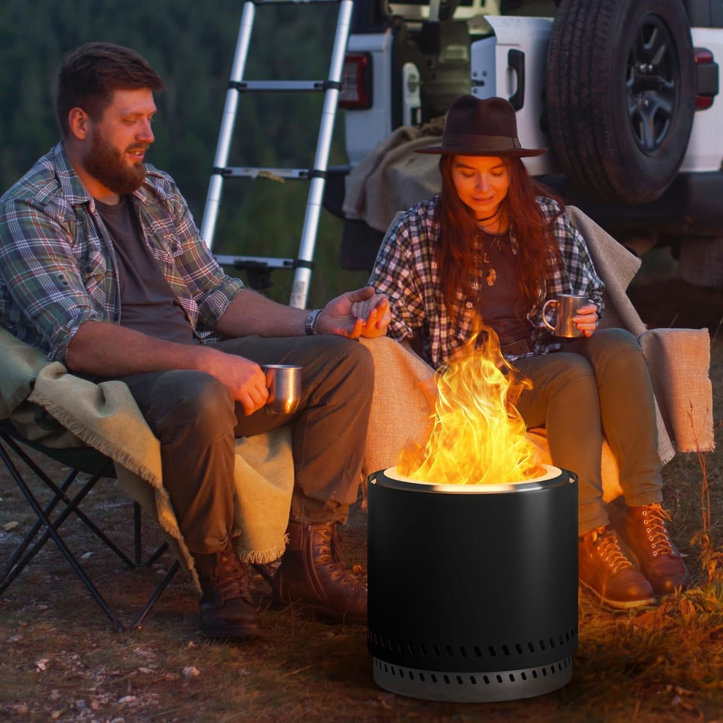 Fire Pit Smokeless 15'' Firepits for Outside Patio, Portable Wood Burning Outdoor Fire Pit w/Removable Ash Pan & Carry Bag