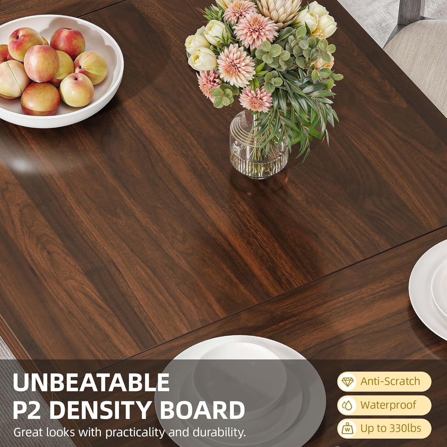 Farmhouse Dining Table for 6-8 People, 70.8-Inch Rectangular Wood Dining Table