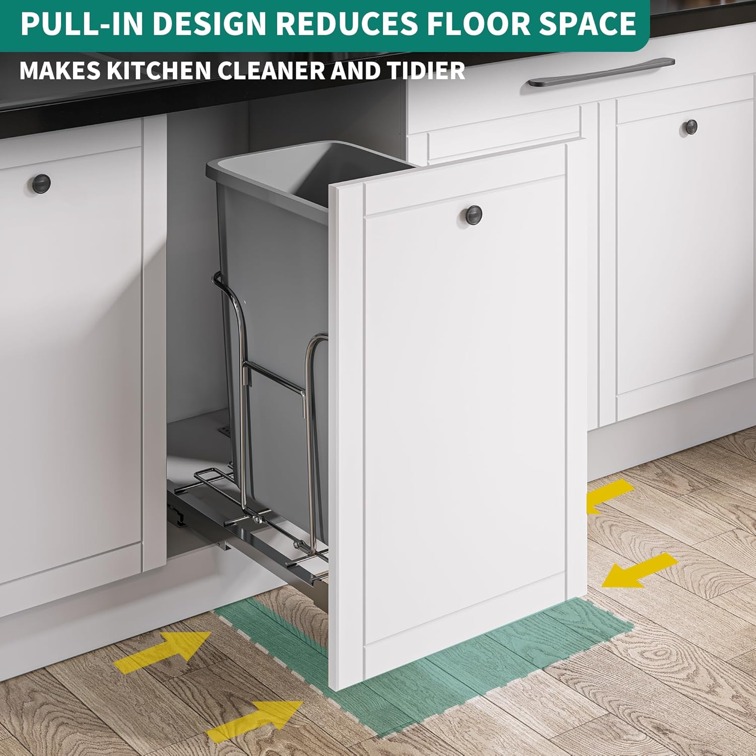 32 Quart Pull-Out Sliding Under Mount Kitchen Waste Garbage Container with Soft-Close Slides