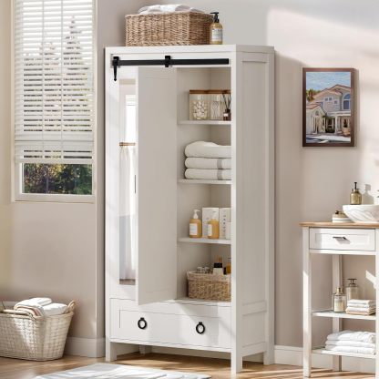 Tall Storage Cabinet, Farmhouse Bathroom Cabinets, Storage Cabinet with Doors, 1 Adjustable Shelf and 1 Drawer, Floor Kitchen Cabinet