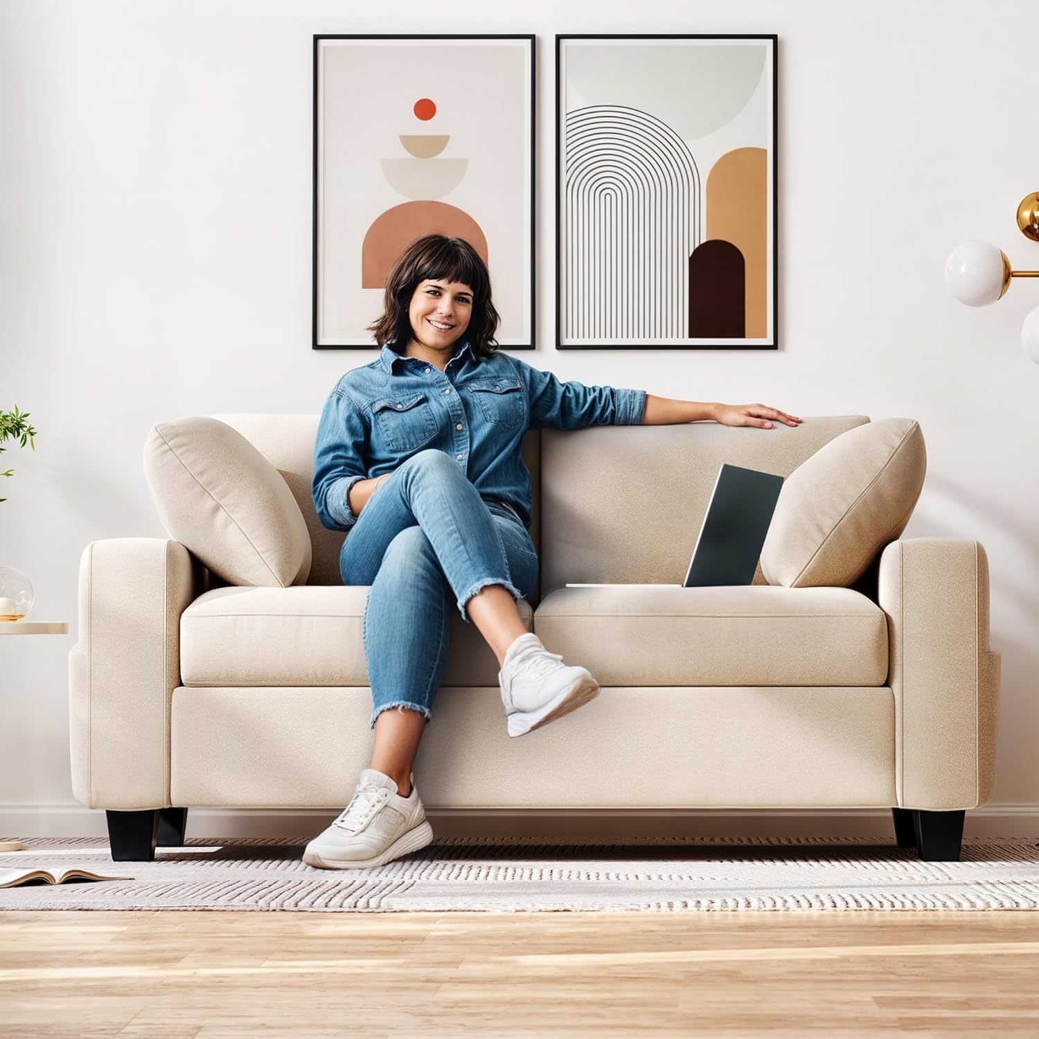 60" Sofa, Comfy Upholstered Sofa Couch with Extra Deep Seats