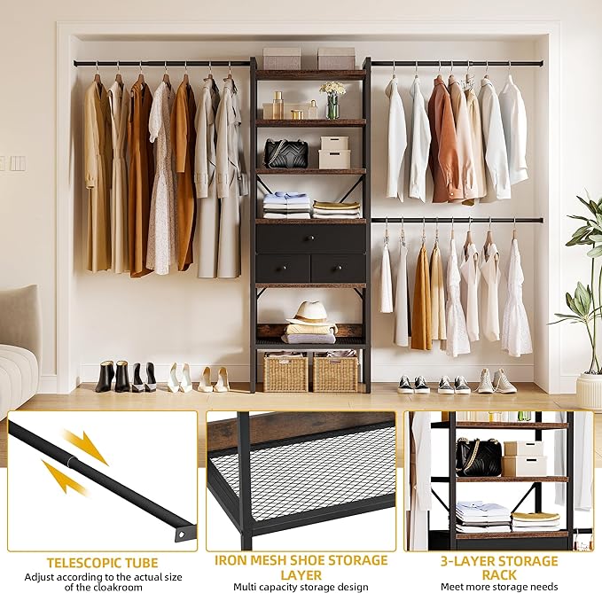 Closet System, Walk In Closet Organizer Systems with 3 Drawers