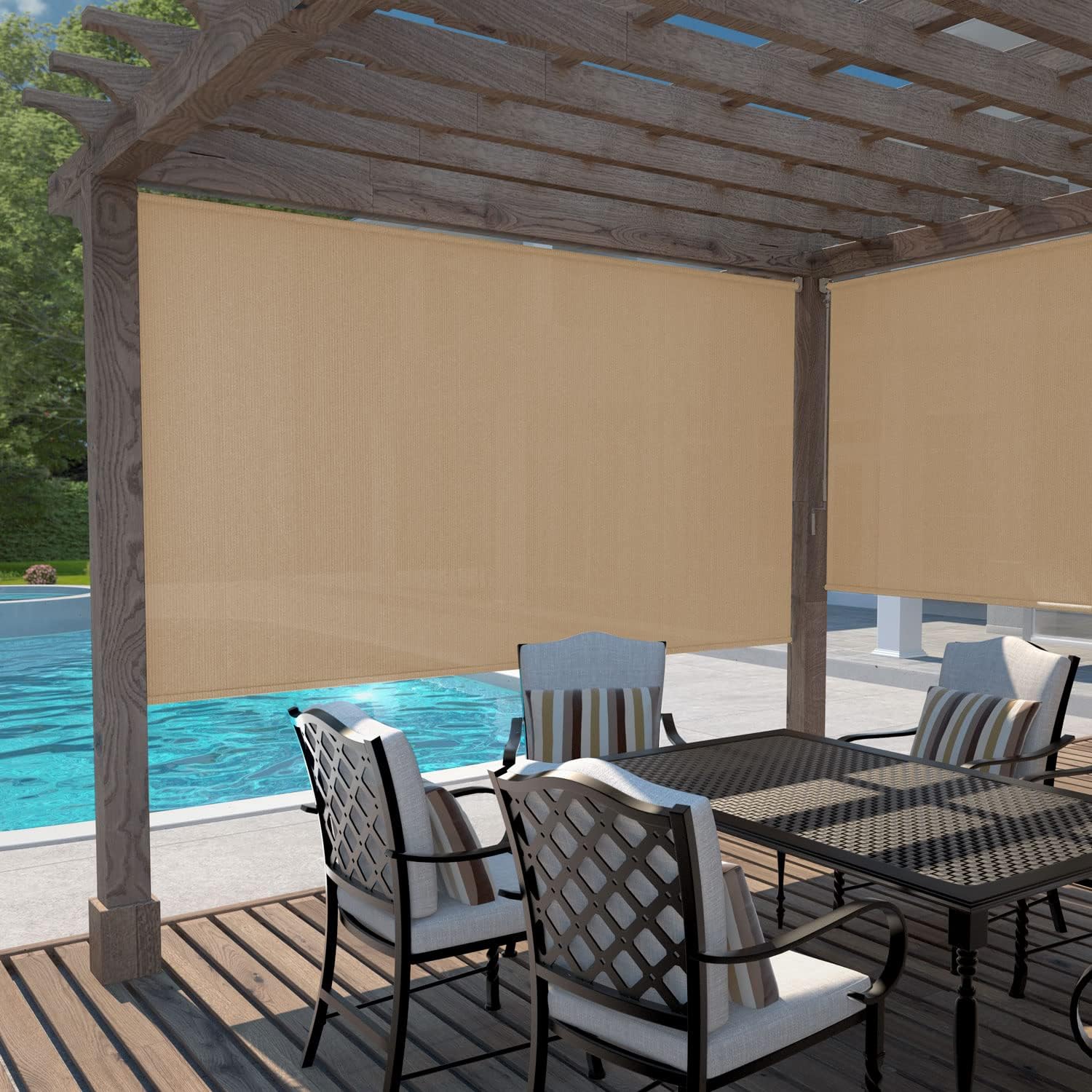 Outdoor Roller Shade, 4' x 6', Almond