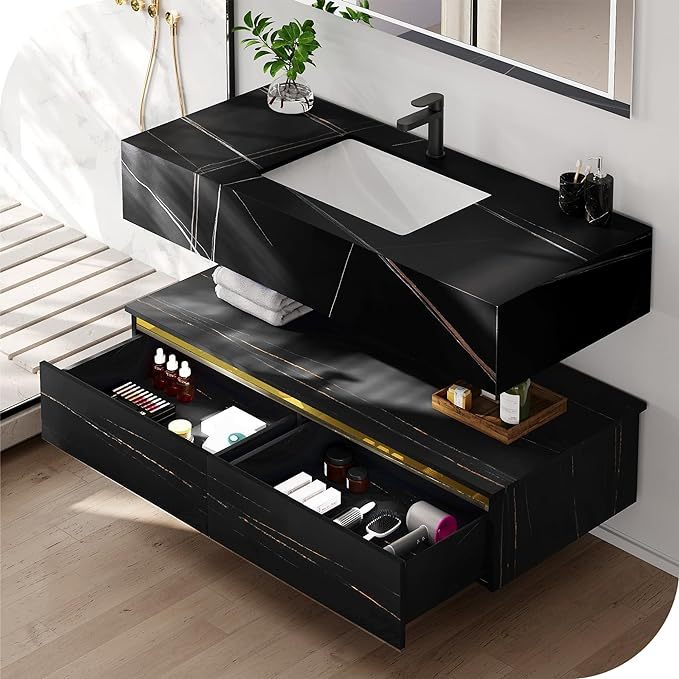 48 Inch Floating Bathroom Vanity, Wall Mounted Bathroom Vanity with Ceramic Basin Sink