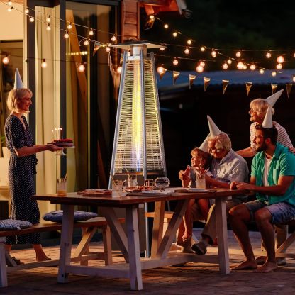 Pyramid Patio Heater, 48,000 BTU Outdoor Patio Heater, Quartz Glass Tube Propane Heater with Cover and Wheels for Patio