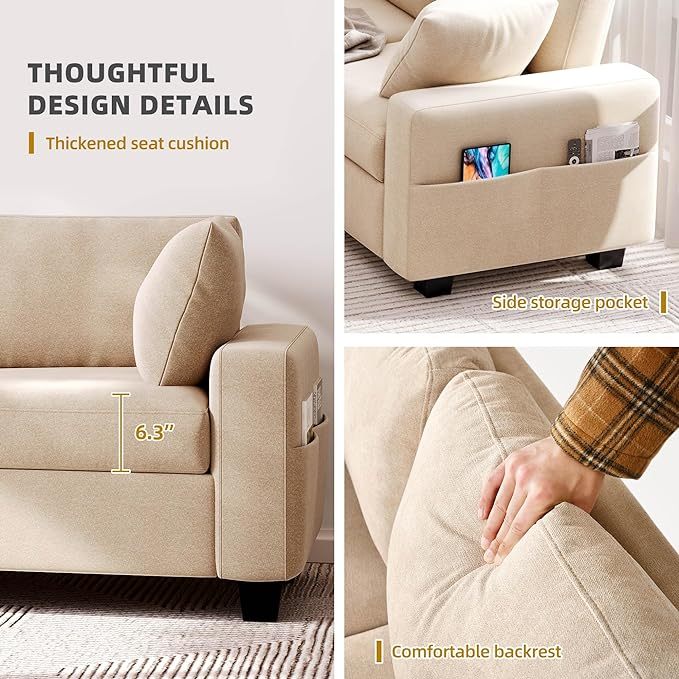 60" Sofa, Comfy Upholstered Sofa Couch with Extra Deep Seats