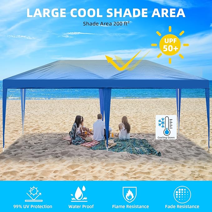 10x20 Pop Up Canopy Tent with 6 Removable Sidewalls, Easy Set-Up Outdoor Patio Canopy with 4 Mesh Windows