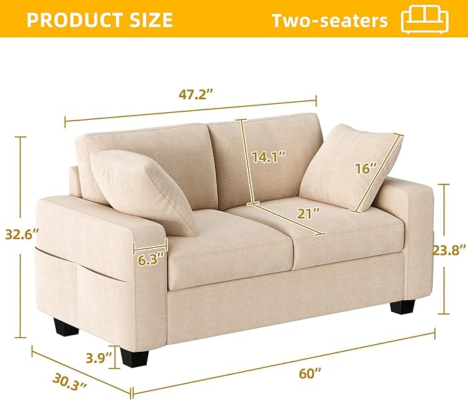60" Sofa, Comfy Upholstered Sofa Couch with Extra Deep Seats