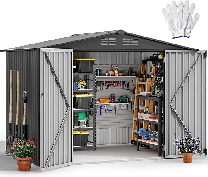 8x6 FT Outdoor Storage Shed, Large Metal Tool Sheds