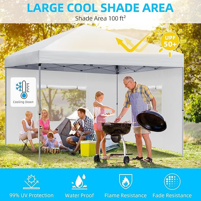 10x10 Pop Up Canopy Tent with 4 Removable Sidewalls, Easy Set-Up Outdoor Canopy with 3 Mesh Windows