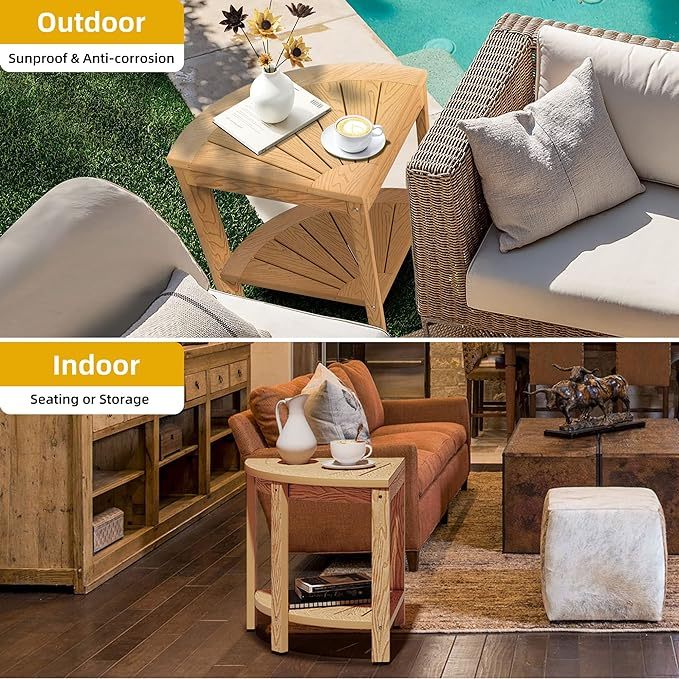 Poly Lumber Shower Bench 17" Shower Stool Corner Bench with Storage Shelf