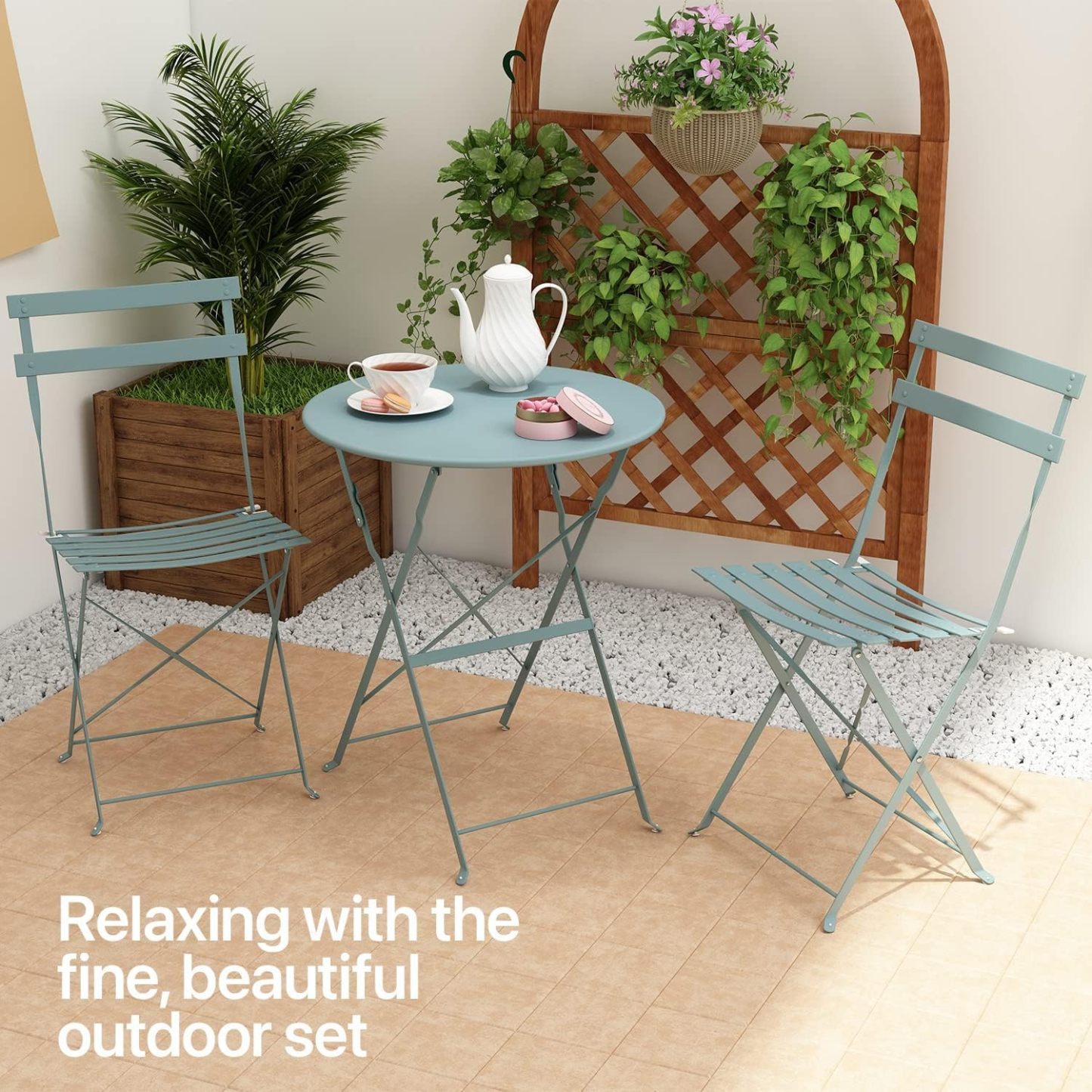 3 Piece Outdoor Bistro Set - Foldable Outdoor Chairs Set of 2 and Folding Bistro Table