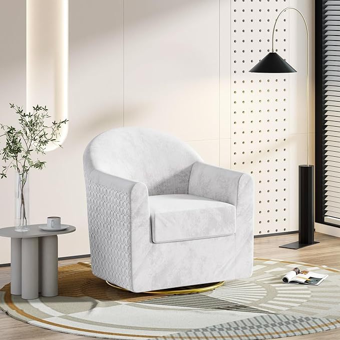 Swivel Accent Chair, Modern Velvet Upholstered Barrel Armchair
