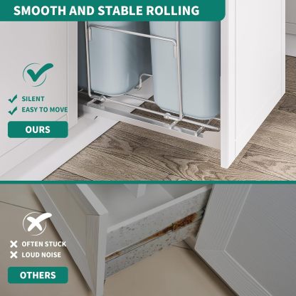  Double 27 Quart Pull-Out Trash Can with Soft-Close Slides, Sliding Under Mount Kitchen Waste Garbage Container