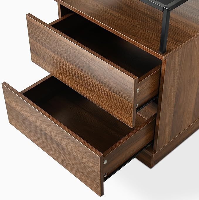 28 Inch Nightstand with 2 Drawers Walnut Color Farmhouse Wood Night Stand