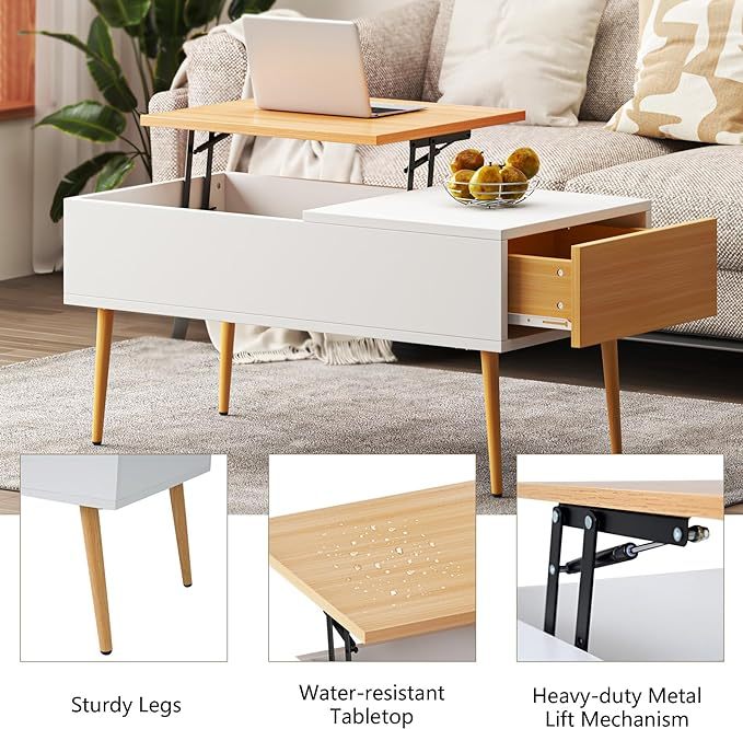 Lift Top Coffee Table, Hidden Compartment and Storage