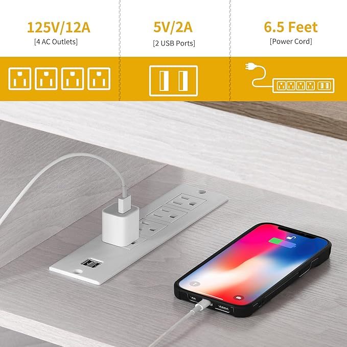 Farmhouse TV Console, TV Stand with Power Outlets for TVs up to 65 Inch