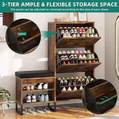 Shoe Cabinet with Bench for Entryway, 3 Flip Drawers Shoe Storage Cabinet with Shoe Bench