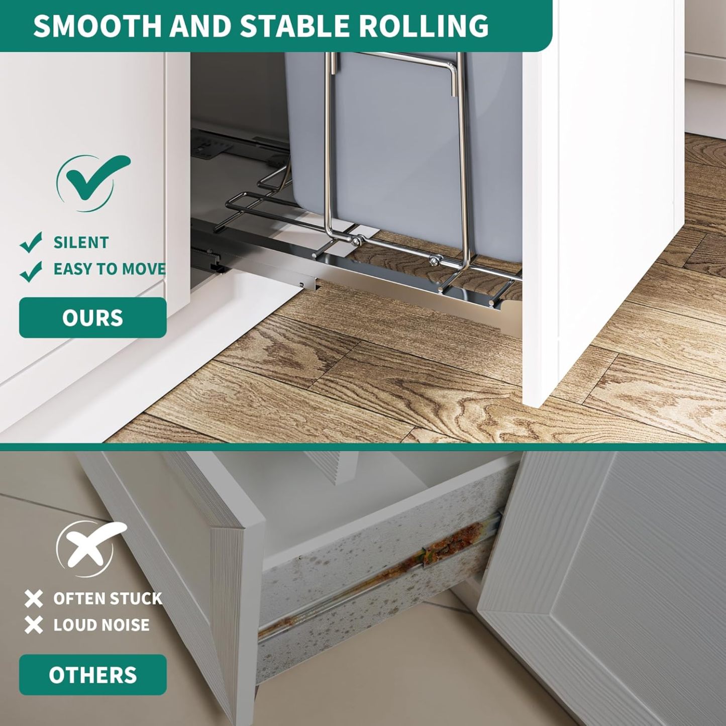 32 Quart Pull-Out Sliding Under Mount Kitchen Waste Garbage Container with Soft-Close Slides