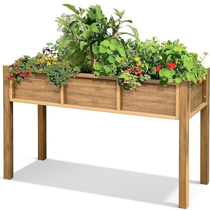 48x18x30in Raised Garden Bed, Poly Wood Planter Box Stand