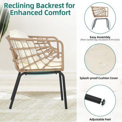 Wicker 3-Piece Outdoor Bistro Set, All-Weather Patio Conversation Set