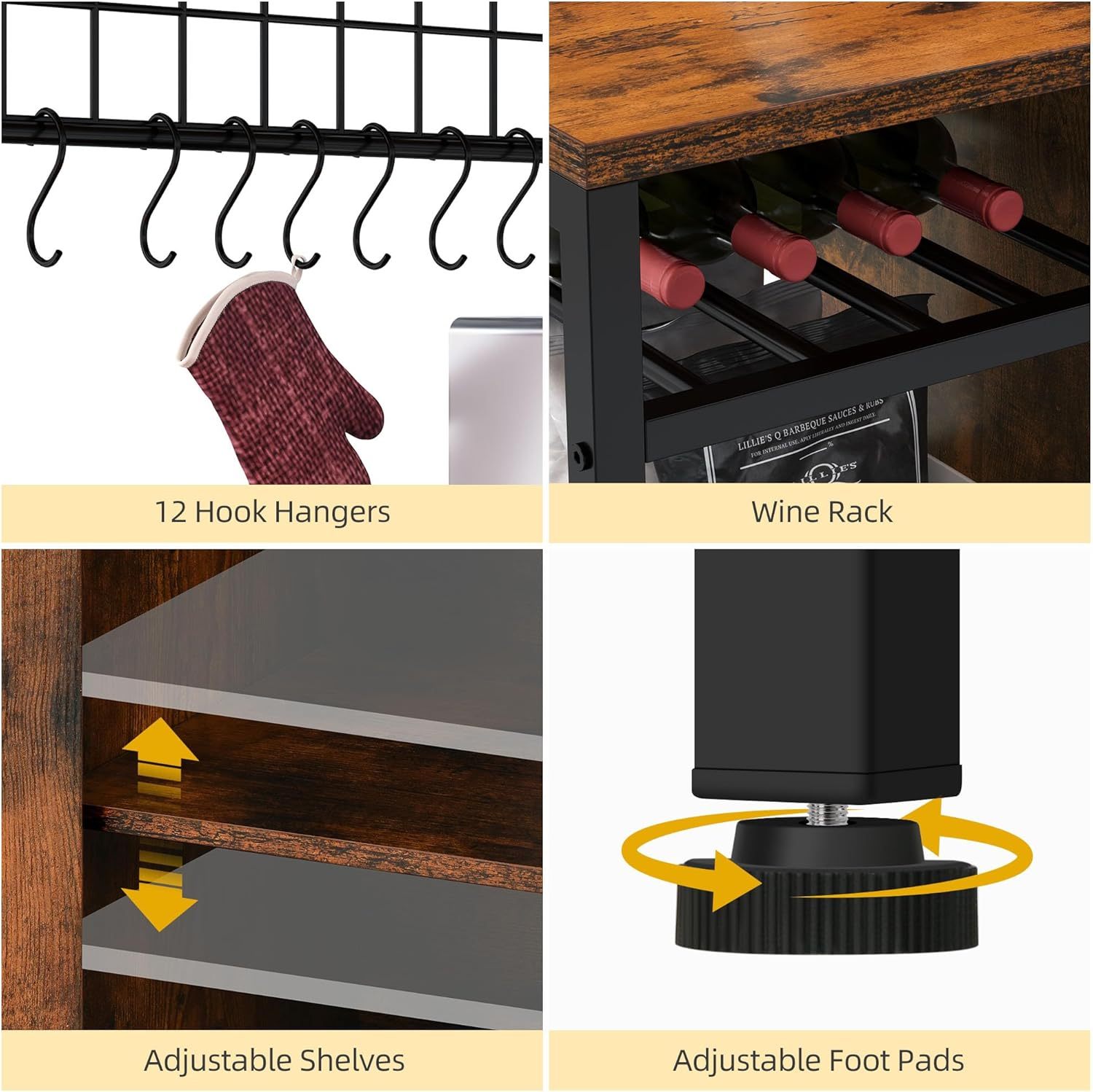 47’’ Large Bakers Rack with Power Outlet & Storage Cabinet, Kitchen Microwave Stand with Drawer
