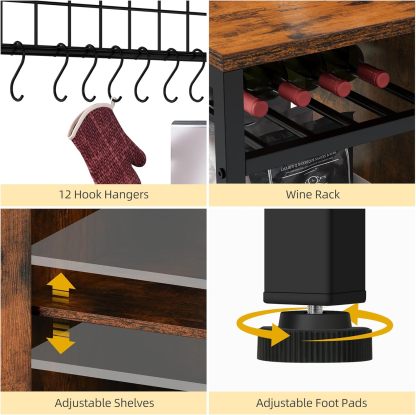 47’’ Large Bakers Rack with Power Outlet & Storage Cabinet, Kitchen Microwave Stand with Drawer