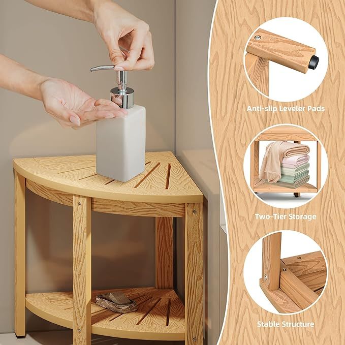 Poly Lumber Shower Bench 17" Shower Stool Corner Bench with Storage Shelf