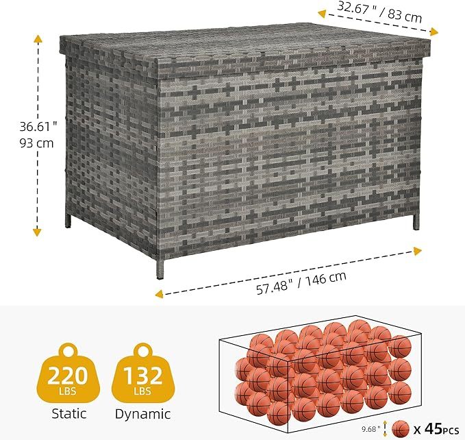 230 Gallon Outdoor Storage Box, Weatherproof Wicker Deck Box