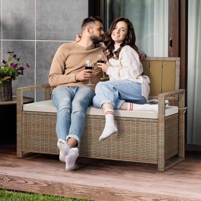 70 Gallon Outdoor Storage Bench, All-Weather PE Rattan Deck Box, Wicker Storage Seat Box