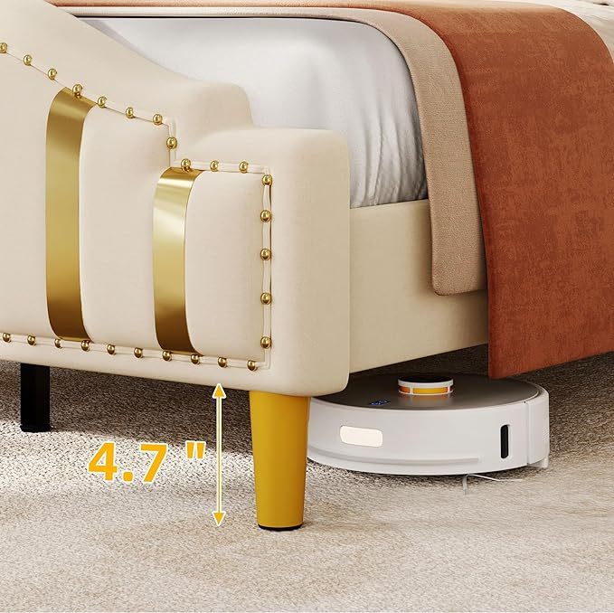 Queen Velvet Bed Frame with Adjustable Headboard, Upholstered Headboard and Footboard